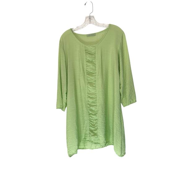 Cut Loose Blouse Green 3/4 Sleeve Ruched Lightweight Lagenlook Shirt Small - Picture 1 of 12